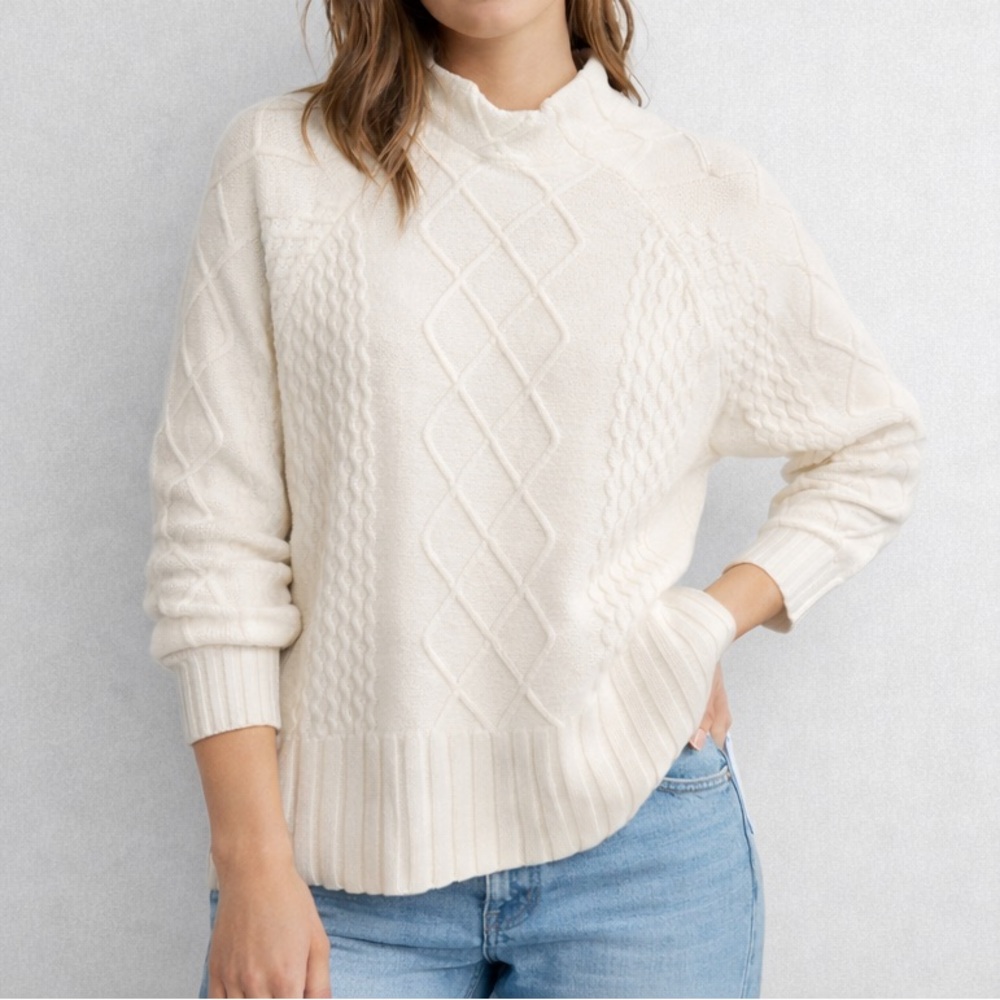 🆕🥥 Cyrus Cable Knit Sweater XL Bone Cream Textured Pullover Cozy Chunky Knit